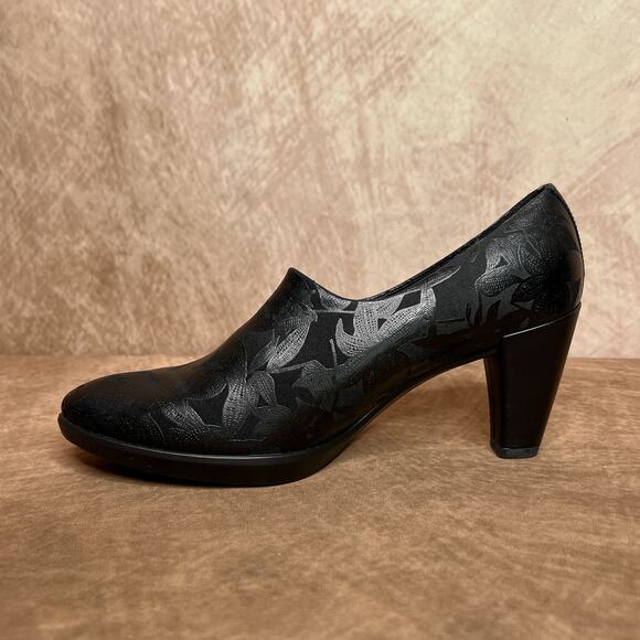 Ecco Danish Design Black Floral Loafer High Heels Whimsigoth Gothic Peasant - Picture 7 of 13
